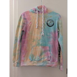 Tie-Dye Hoodie With Mission Beach California Surf Print Kangaroo Pocket & Drawst